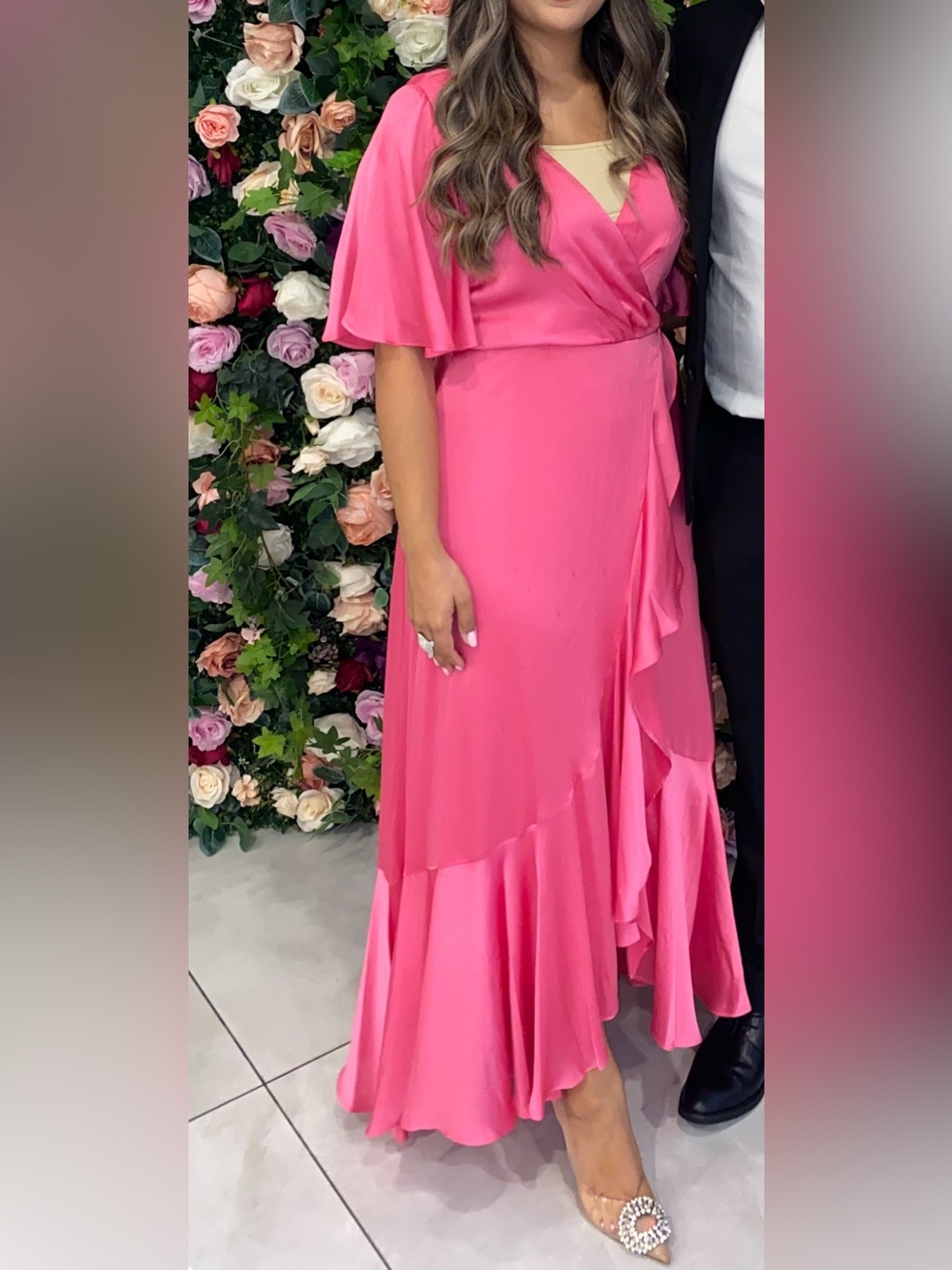 Pink Wrap Maxi Dress with Flutter Sleeves